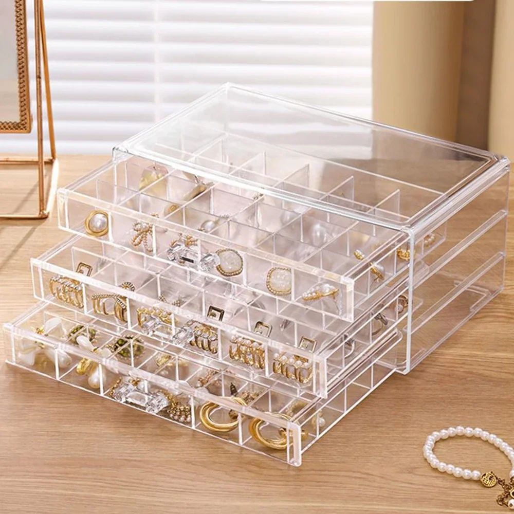 

Многослойная прозрачная коробка для хранения ювелирных изделий с выдвижным ящиком, многослойная большая емкость, кольцо, серьги, ожерелье, шкатулка для ювелирных изделий