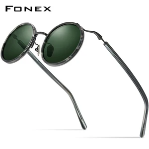 FONEX Titanium Acetate Polarized Sunglasses Men 2022 New Retro Vintage Round UV400 Sun Glasses for W