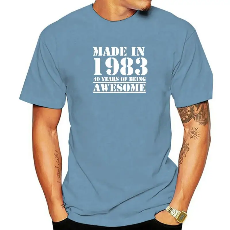 

Funny Made In 1983 39 Years of Being Awesome T-shirt Birthday Print Joke Husband Casual Short Sleeve Cotton T Shirts Men