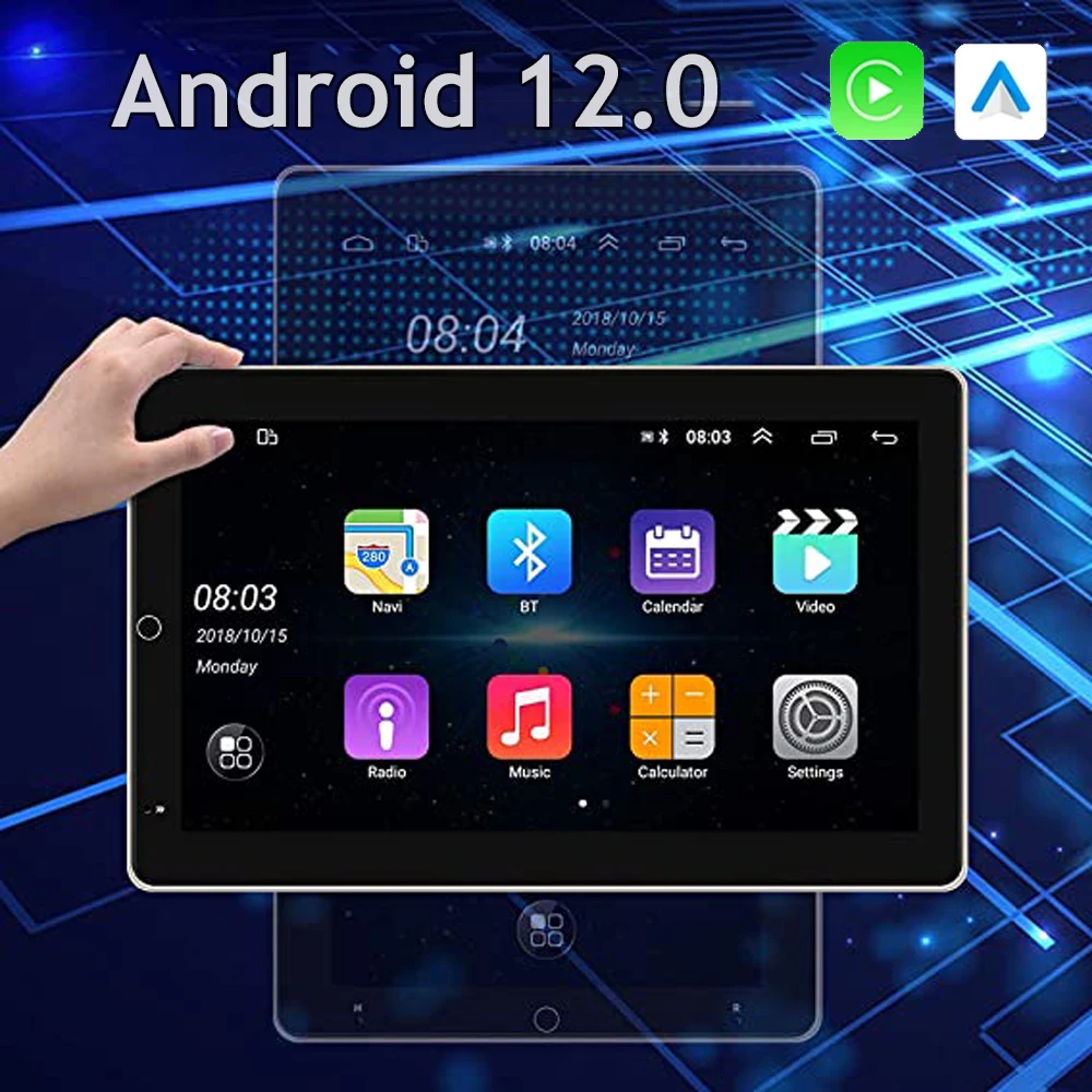 

10'' Vertical 2 Din Android 12.0 Automatic Rotatable Car Radio Multimedia Video Universal Stereo Apple/Android CarPlay GPS Navi
