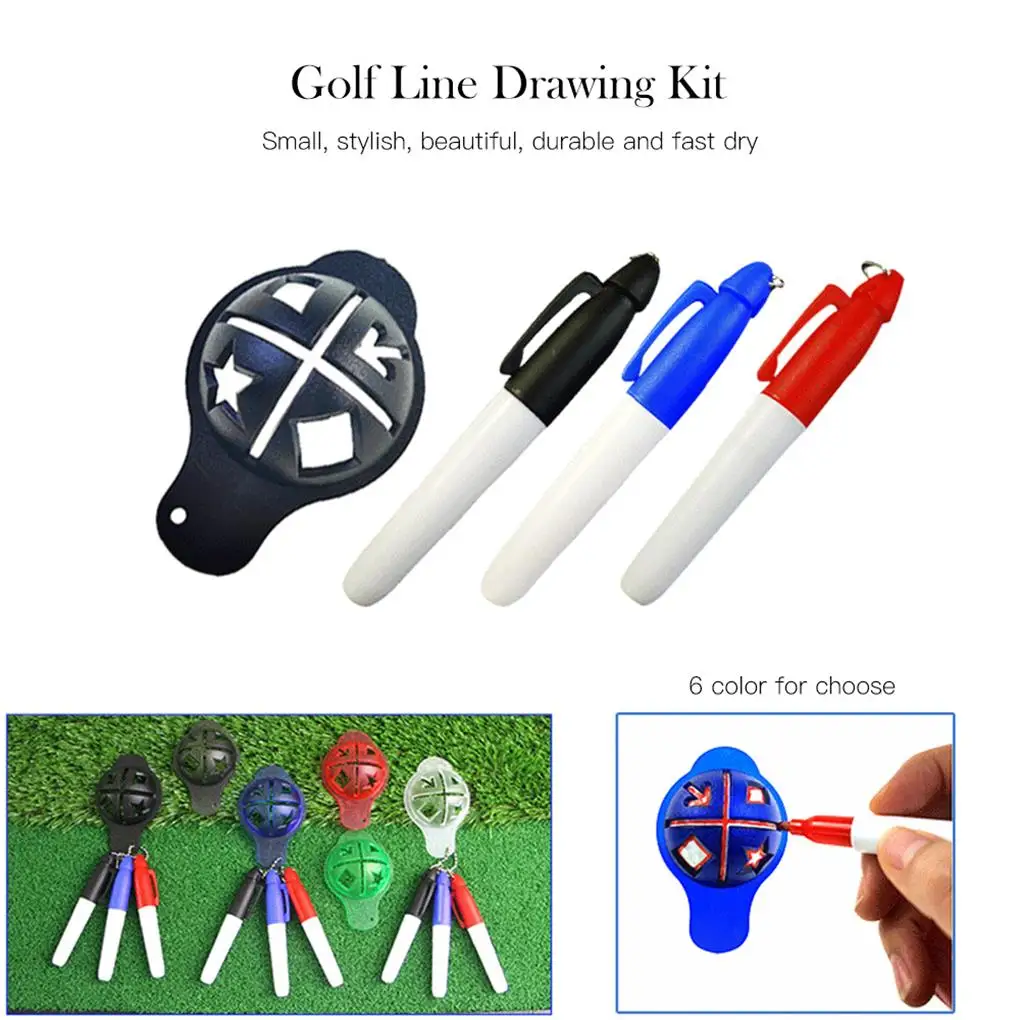 

Golf Ball Line Marker Plastic Marking Alignment Tool with Three Drawing Pen Golf Hat Shape Sign Tools Golf Accessories