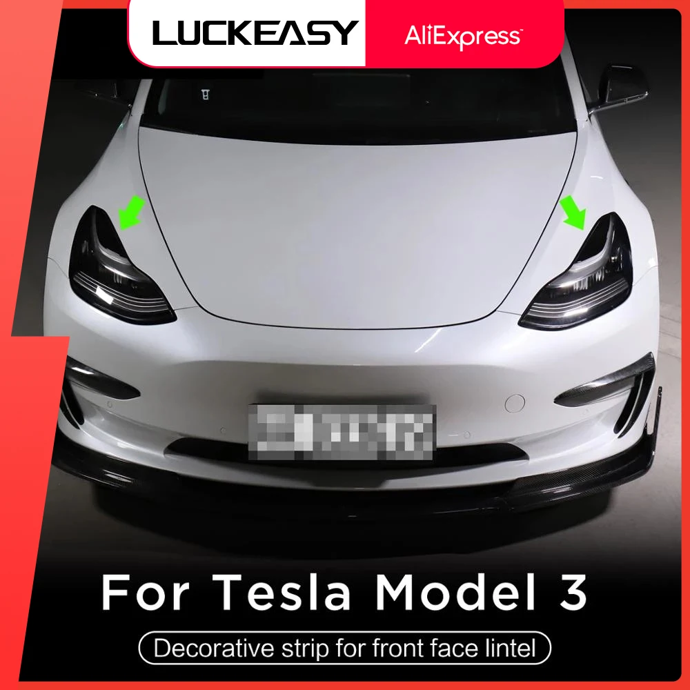 

For Tesla Model 3 Car Front Light Headlight Eyebrow Cover Carbon Fiber Sticker model3 2022 Auto Outside Decor Decorative Strip