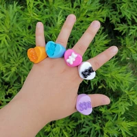 fashion cute colorful resin geometric heart bear animal cartoon finger ring for women girls party acrylic jewelry gifts hot sale