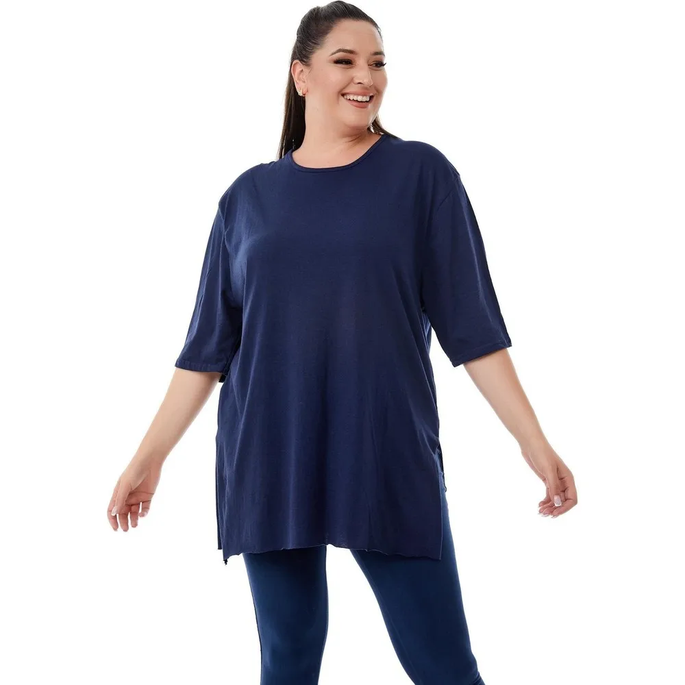 

Темно-синяя Базовая блуза Dorlie большого размера с разрезом