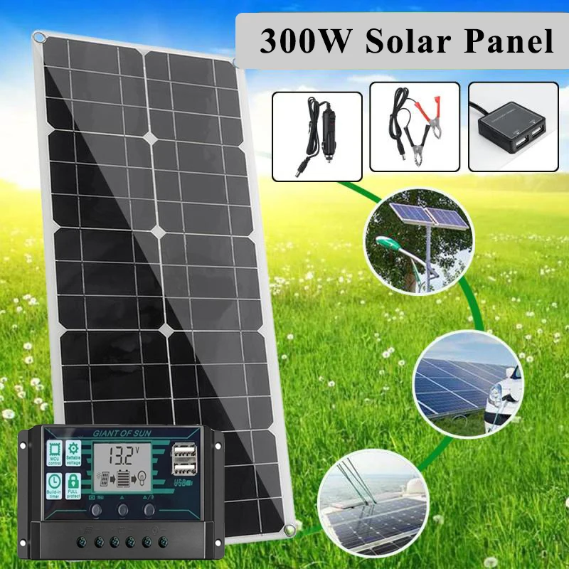 300W 12V~18V Solar Panel Kit Complete MPPT Charger Controller PWM LCD Display Dual Outdoor Portable Power Supply | Обустройство дома