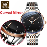 2022 olevs mens automatic mechanical wristwatch waterproof stainless steel watch for men luxury simple 3d curved mirror 6609
