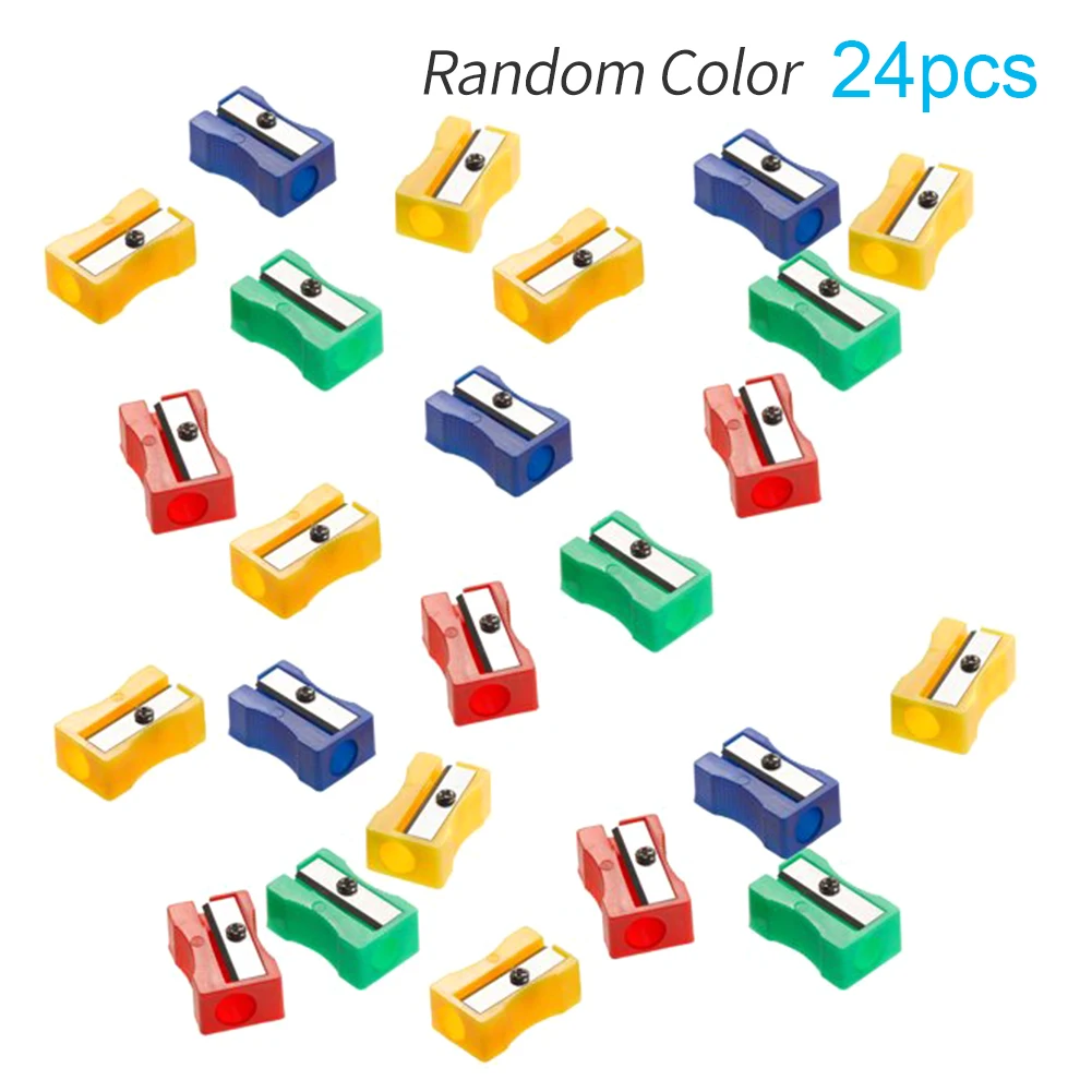 

24pcs/pack School Manual Pencil Sharpener Mini Portable Crayon Tool Single Hole Pocket Size Assorted Office Handheld For Kids