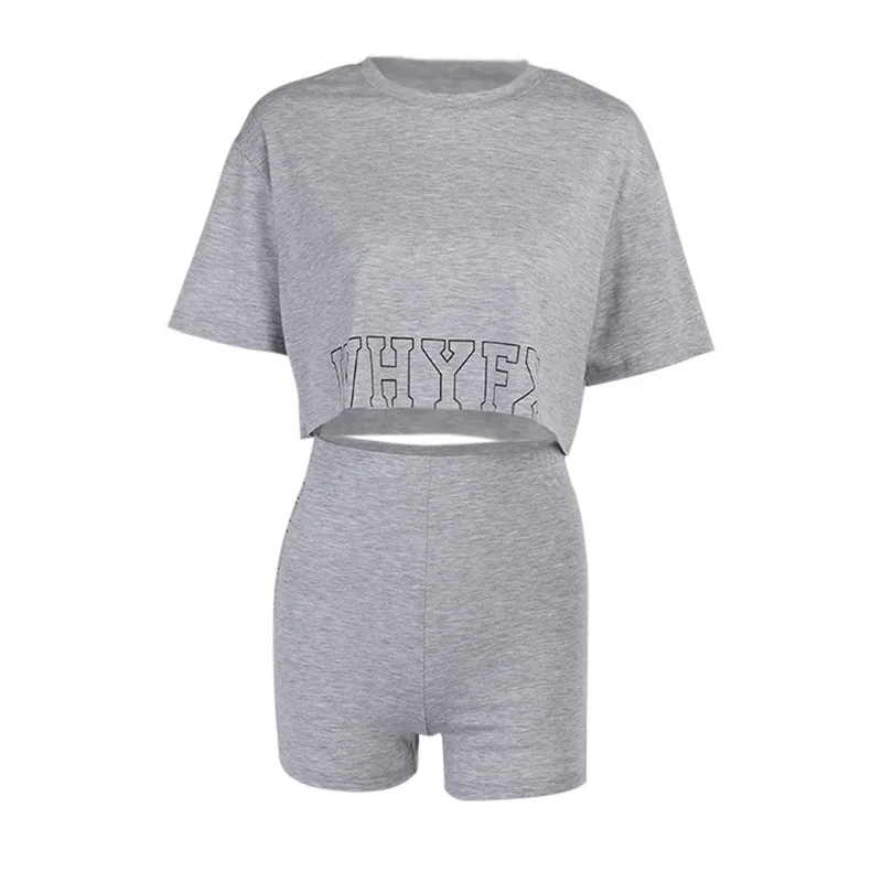 Y2k Cotton Loungewear Short Suits Tracksuit Sweat Suits Letter Crop Top and Biker Shorts Matching Sets Women Gray 2 Piece Set
