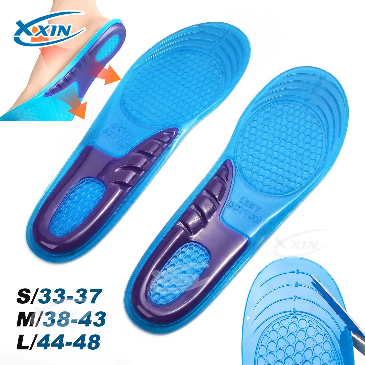 Silica Gel Orthotic Elastic Insoles Arch Support Shoe Pad Sport Running Gel Insoles Insert Cushion for Men Women Size 33-48