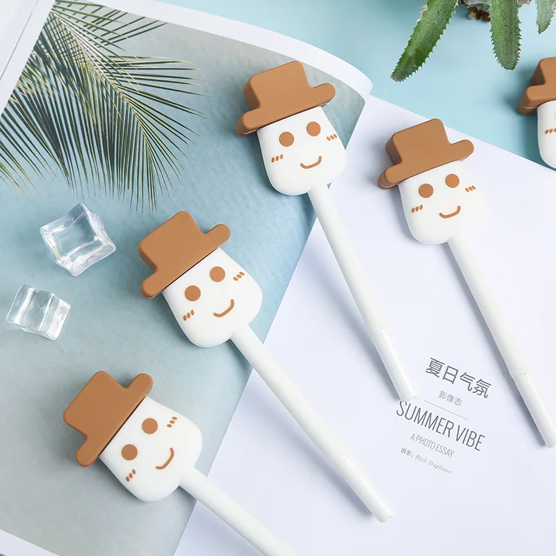 1 Piece Cute Snowman Ice Cream Gel Pen Student Kawaii Stationery School Office Supply Novelty Gift Blue Black Ink 0.5mm