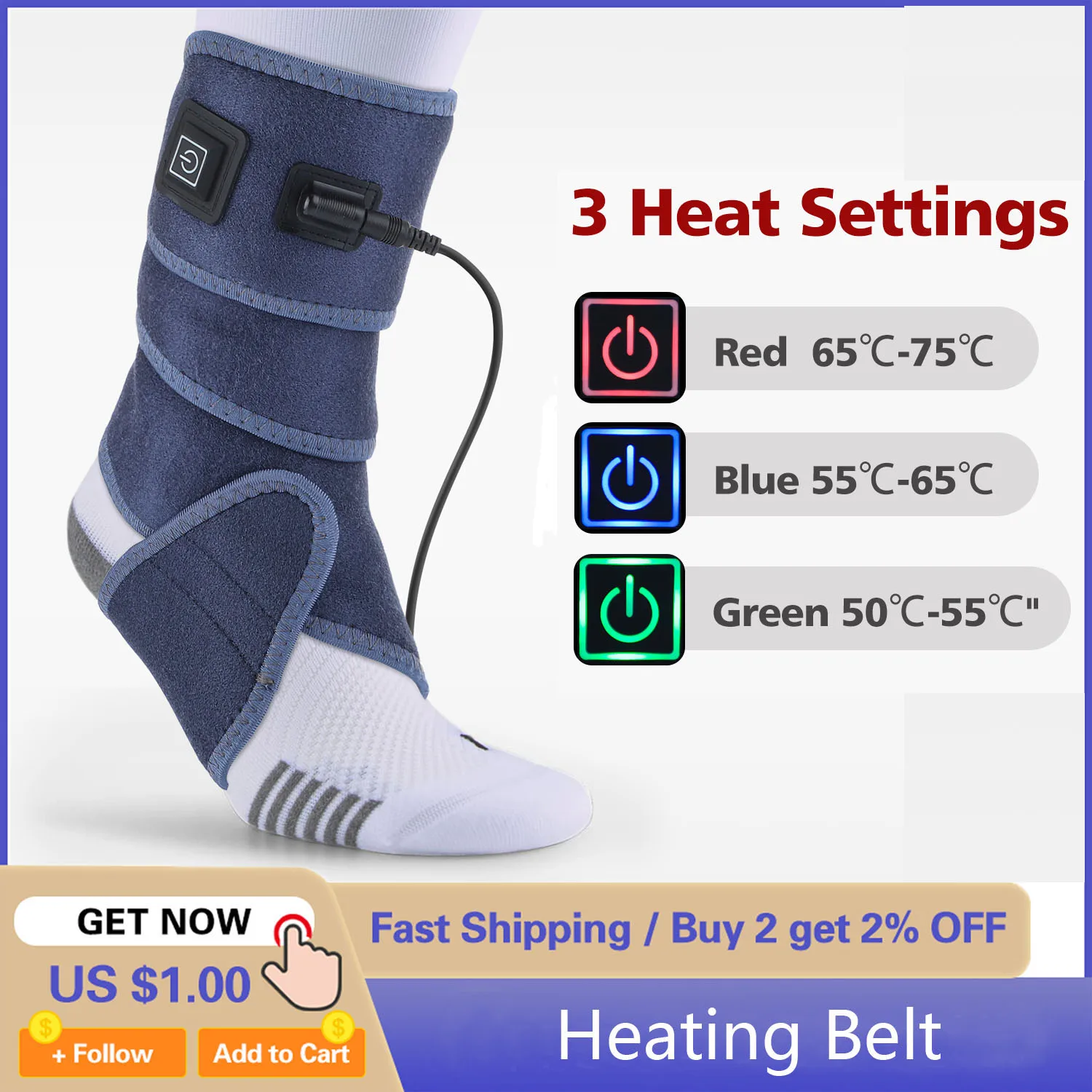 

3 Levels Heating Belt Electric Pads Infrared Heated Therapy Hot Compression Pain Relieve For Wrist Elbow Ankle Leg Support Brace