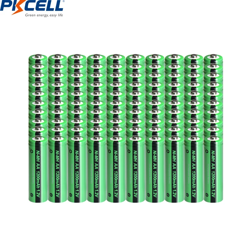 

100pcs PKCELL aa battery 1200mAh 1.2V NiMH AA Rechargeable Battery Industrial Bateria Ni-MH Batteries Button Top for lights toy
