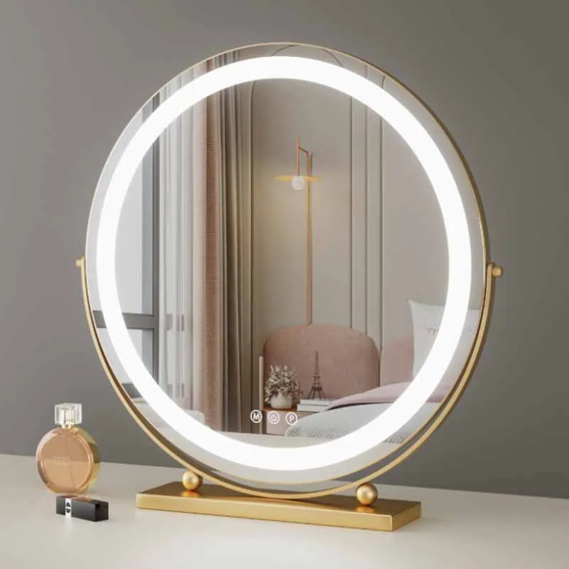 

Bedroom Korean Decorative Mirrors Light Led Aesthetic Round Makeup Mirror Gold Round Espelho Grande Para Quarto Home Decoration