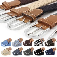 multi colored belt young student pin buckle woven belt casual canvas elastic expandable braided stretch belt plain webbing strap