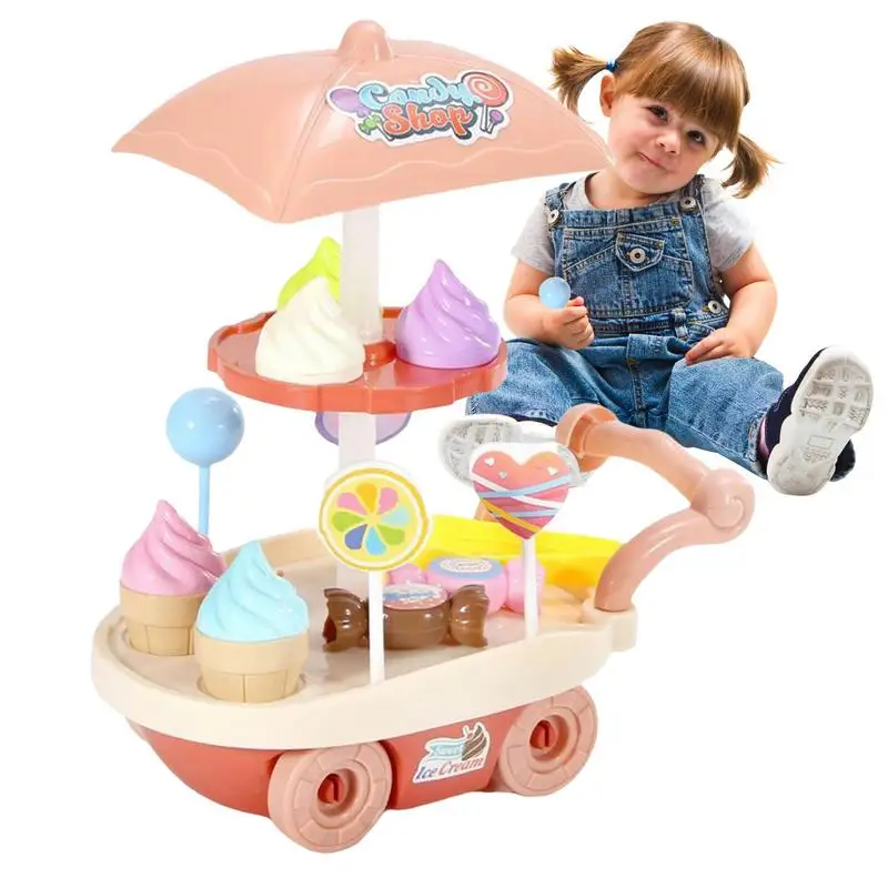 

Ice Cream Playset For Kids Simulation Kitchen Pretend Cart Toys Mini Toddler Play Toys For Child Birthday Gifts Fun And