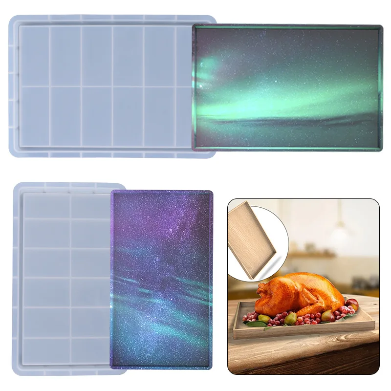 

DIY Crystal Glue Mold Rectangular Coaster Tray Tea Set Container Silicone Mold