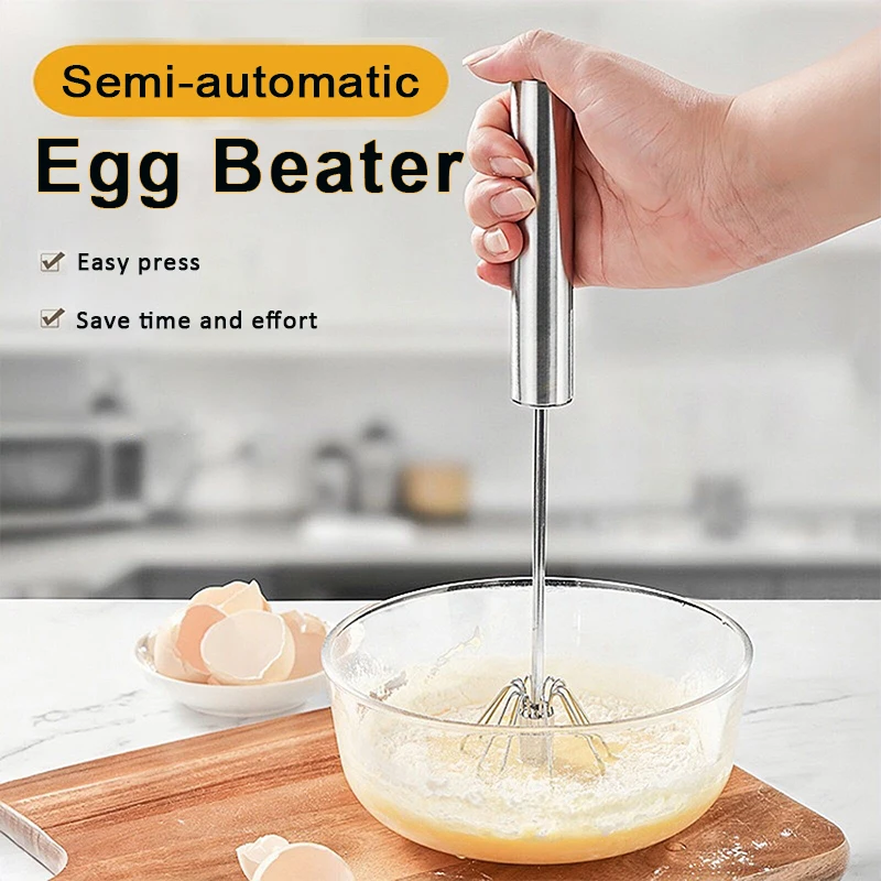 

Semi-Automatic Egg Beater Stainless Steel Blender Manual Press Mixer Self Turning Egg Stirrer Kitchen Baking Accessorie Egg Tool