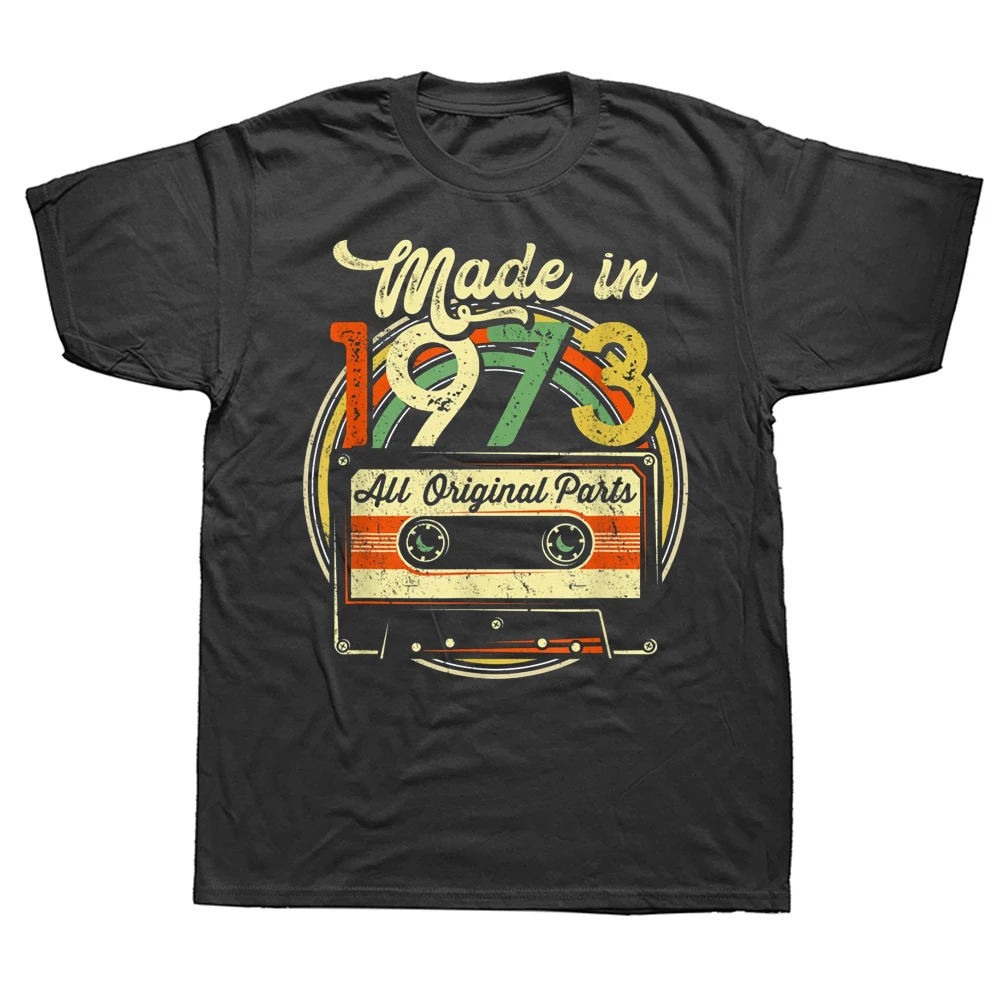 

Funny Made In 1973 50th Birthday Gifts Cassette Tape Vintage T Shirts Party Grandma Grandpa present Summer T-shirt gift