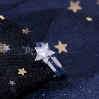 new trendy delicate silver plated star rings for women shine white blue cz stone inlay daily wear party gift ring wholesale
