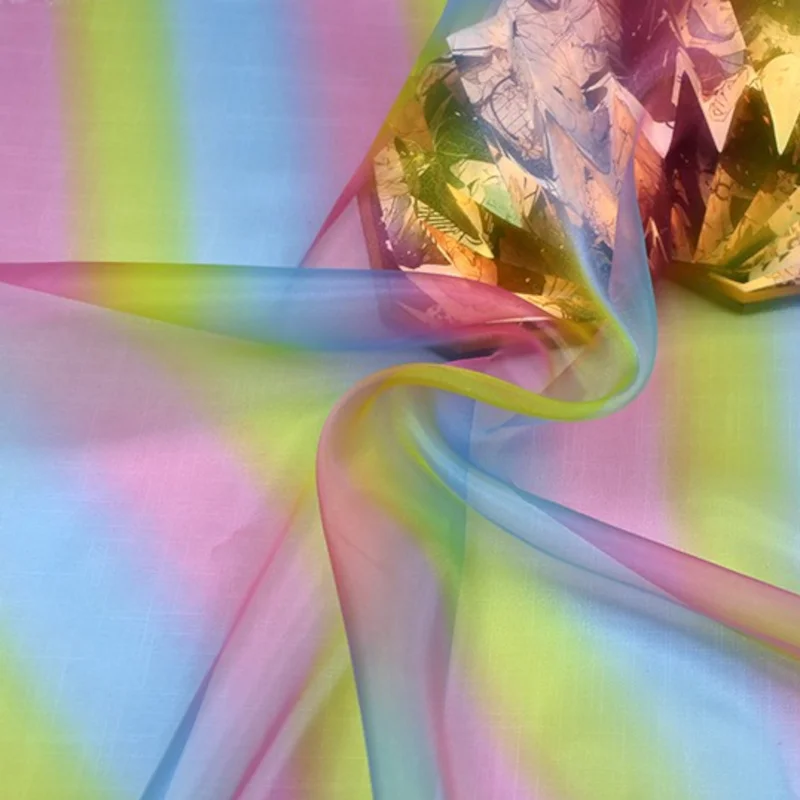Блестящая ткань из органзы с радужным градиентом Омбре материал для пышных