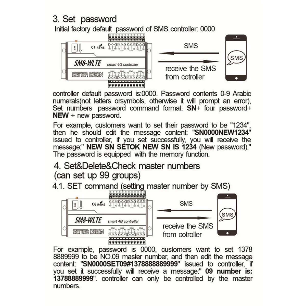 SMS GSM 4G LTE 8-канальный релейный переключатель включения/выключения для управления