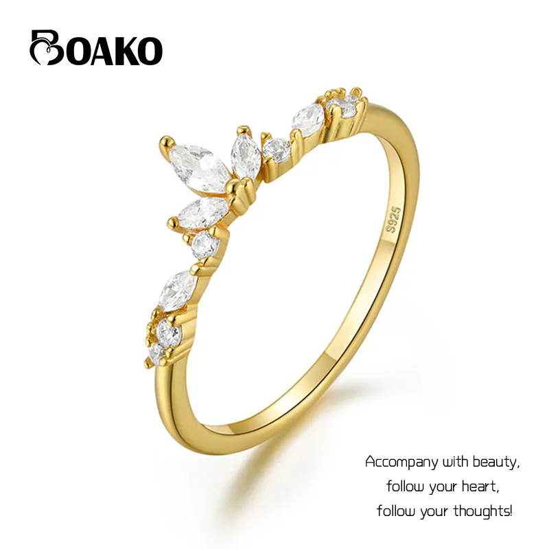 

BOAKO S925 Sterling Silver Crystal Zircon Ring for Women 18K Gold Delicate Crown Rings Wedding Jewelry Gift Anillos Plata кольца