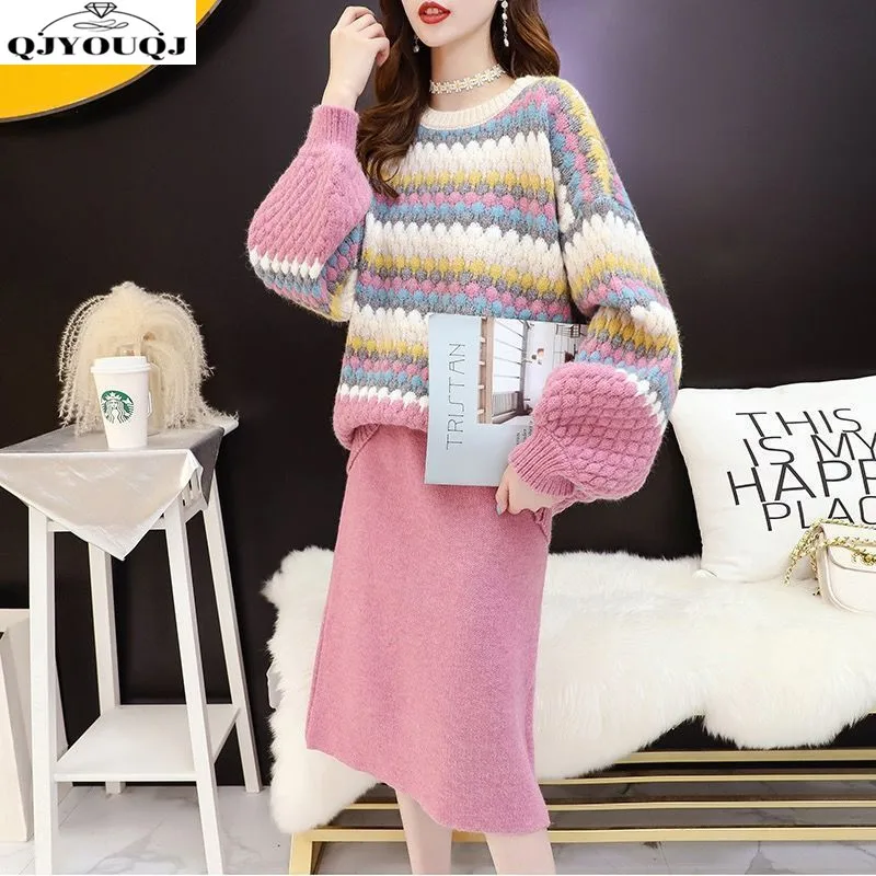 Осень/зима 2024 новый модный профессиональный комплект полуюбка + вязаный свитер с