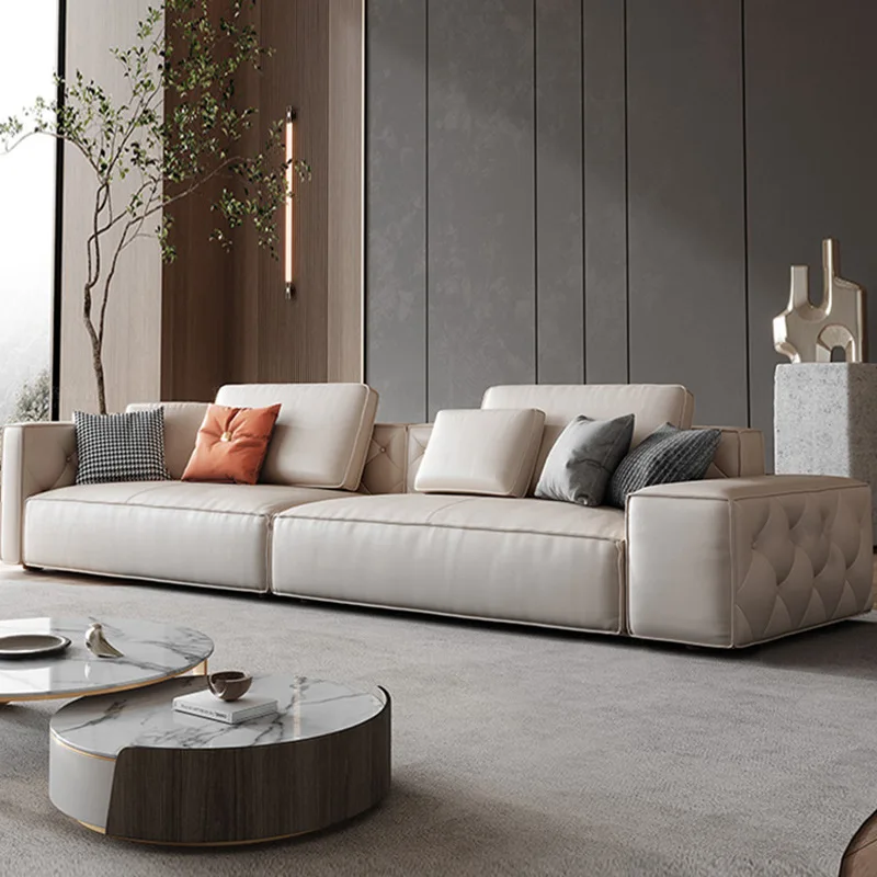 

Italian Sofa Light Luxury Leather Small Apartment Nordic Modern Simple Three Cow Leather Living Room Large Sofa
