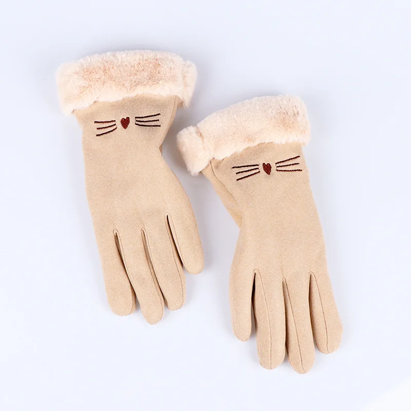 

Зимние лыжные теплые милые студенческие плюшевые утолщенные велосипедные перчатки с защитой от холода и кошачьим лицом Новинка