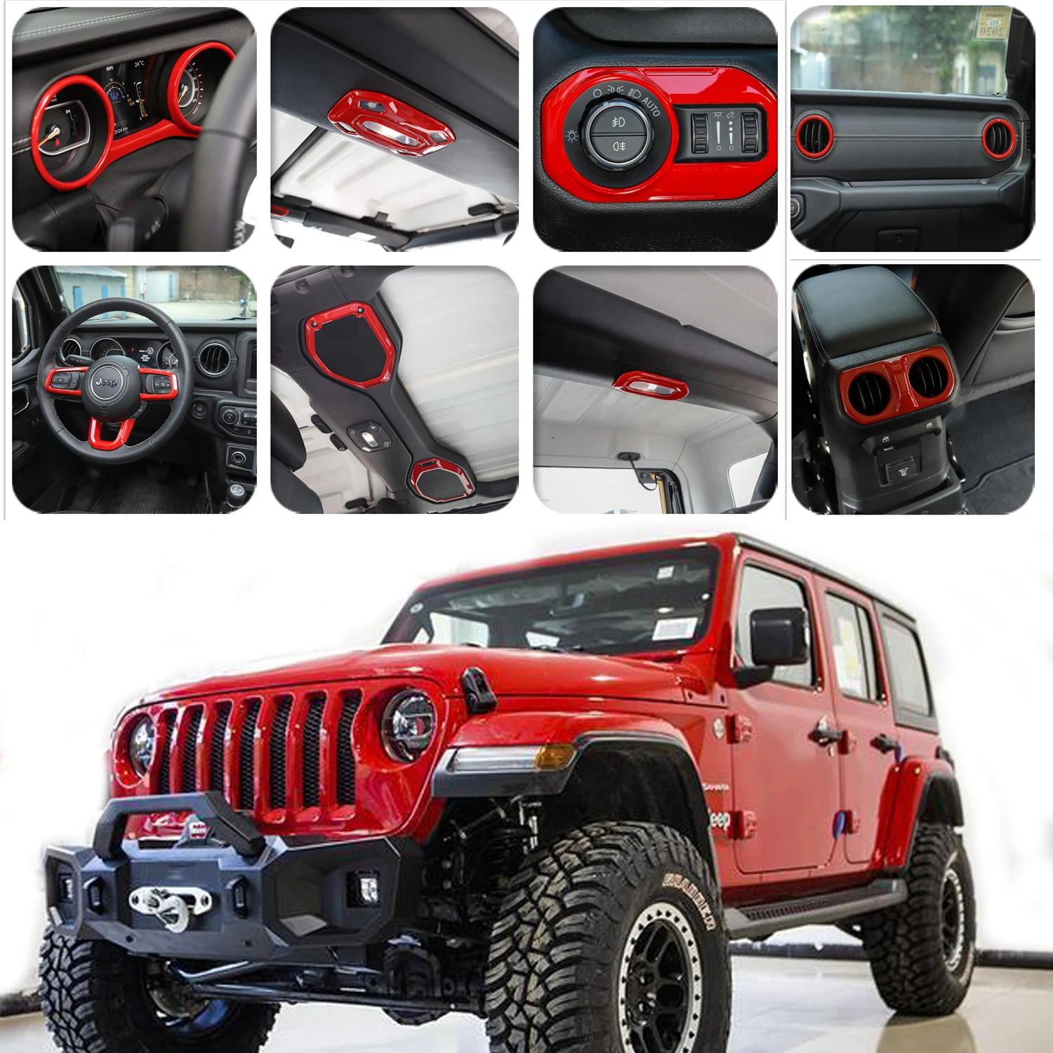 

Car Interior Decoration Cover Trim Kits for Jeep Wrangler JL 2018-2023 Black ABS Carbon Fiber Stickers Car Inner Accessory Red