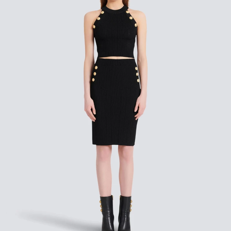 Трикотажный комплект из майки и юбки розовый красный черный белый