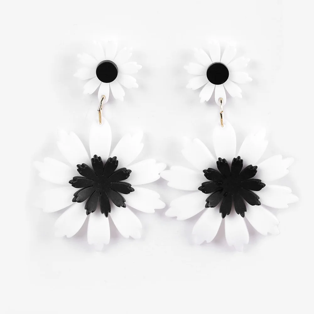 Женские акриловые серьги-Подсолнухи длинные серьги-ромашки желтого и белого