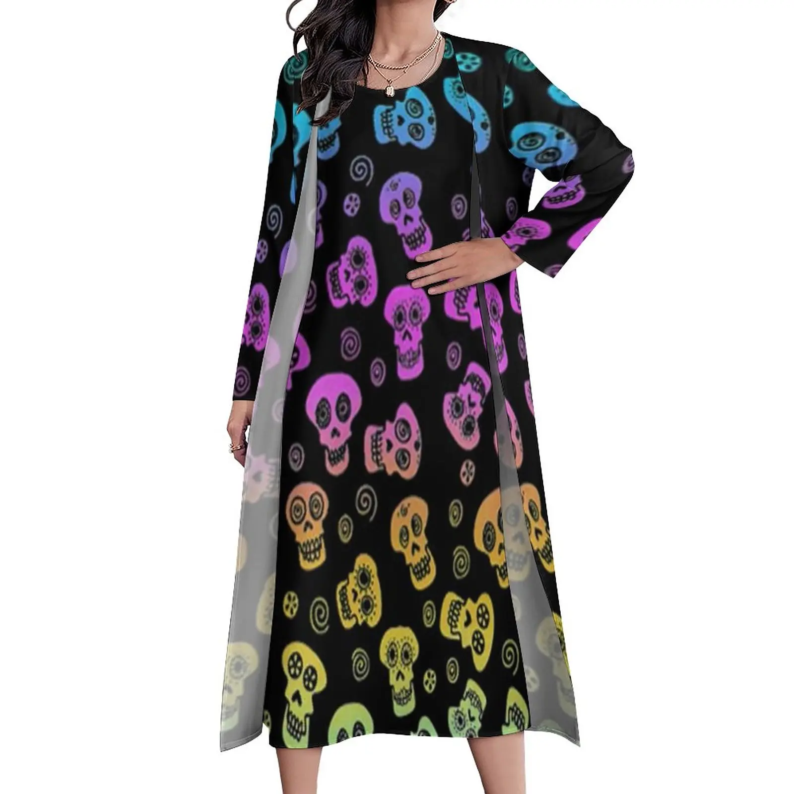 

Cute Skull Dress Spring Ombre Print Street Wear Casual Long Dresses Ladies Custom Elegant Maxi Dress 3XL 4XL 5XL