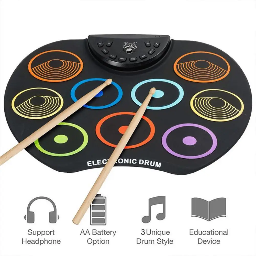 

Portable Colorful Electronic Drum Set Recording Playback Functions Roll-up Electronic Drum Music Gift for Beginners Children