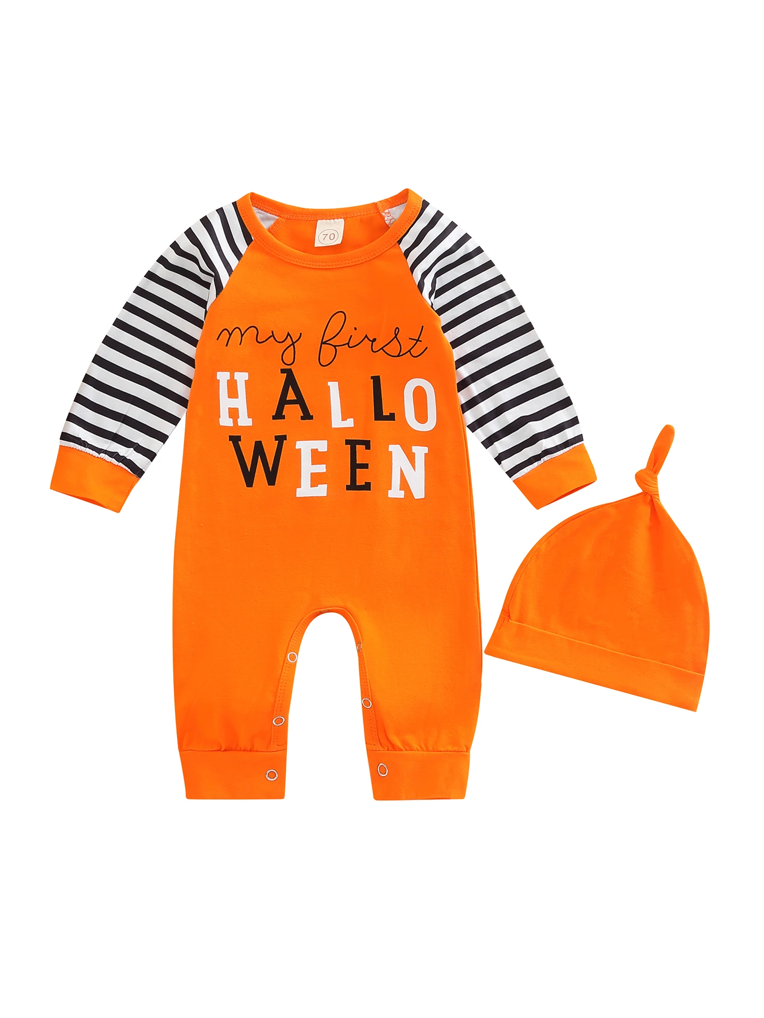 

Newborn Kids Baby Unisex Halloween Romper Sets Long Sleeve Round Neck Striped Letters Print Club Party Street Spring Fall