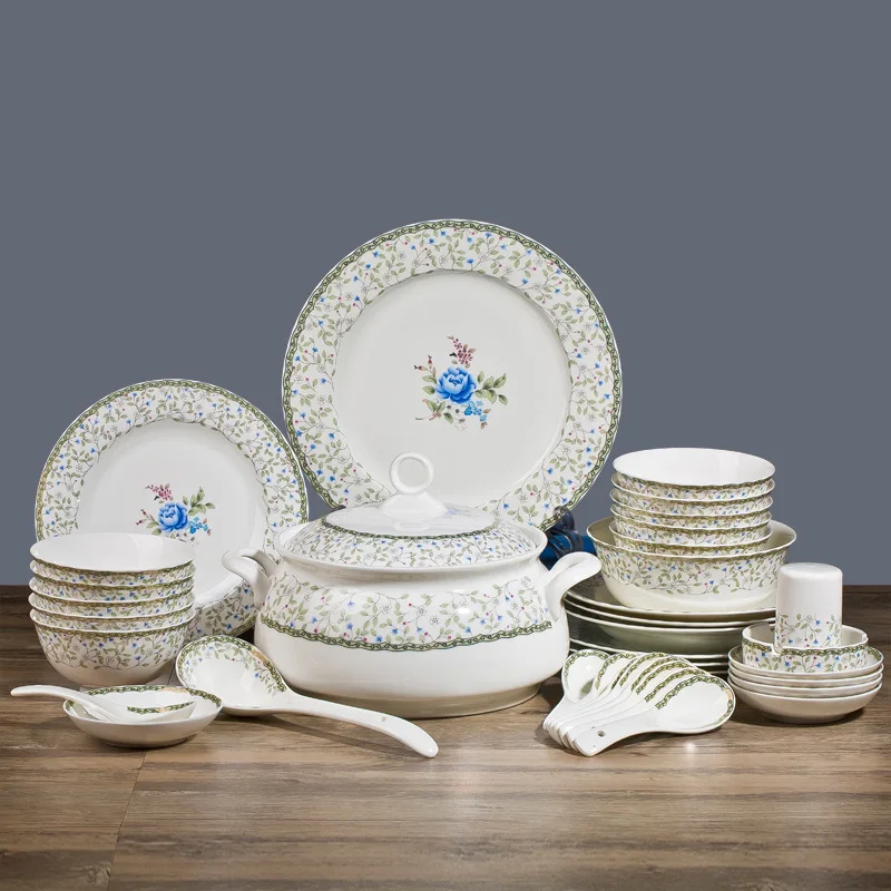 

Набор посуды Guci Свадебный Цзиндэчжэнь из костяного фарфора, миска и тарелка, набор из 56 керамических бытовых тарелок