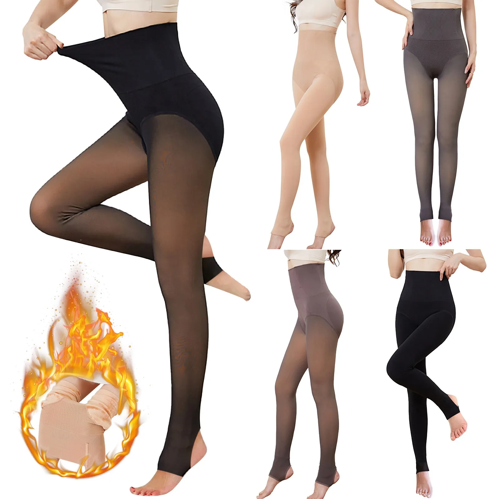 

Women's Winter Thermal Fleece High Waist Warm Stockings Legs Slimming Translucent Trousers Active Leggings for Women High Waist