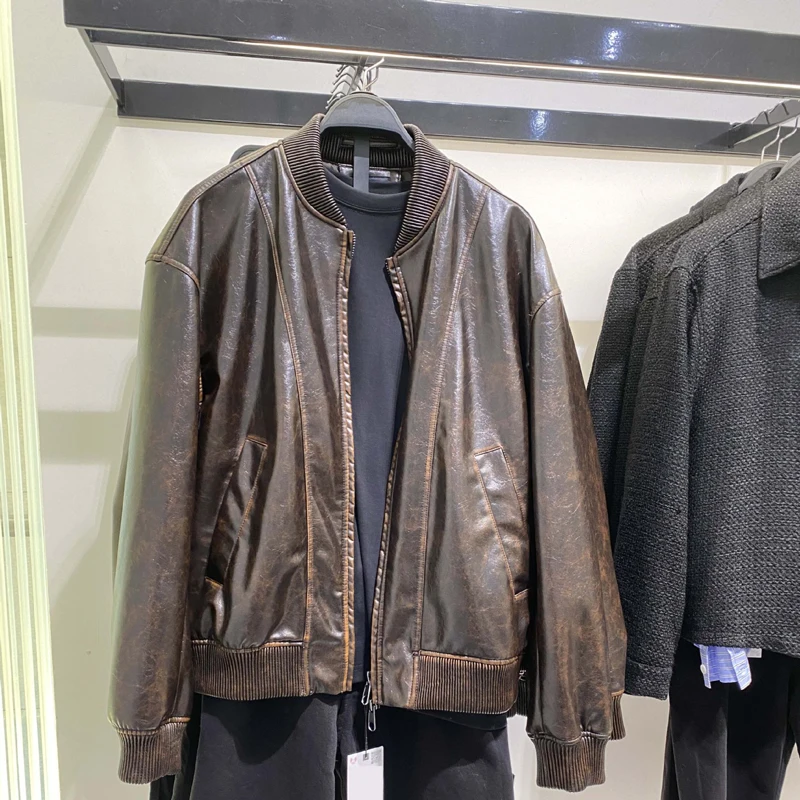 Куртка мужская кожаная с капюшоном свободная повседневная модная уличная