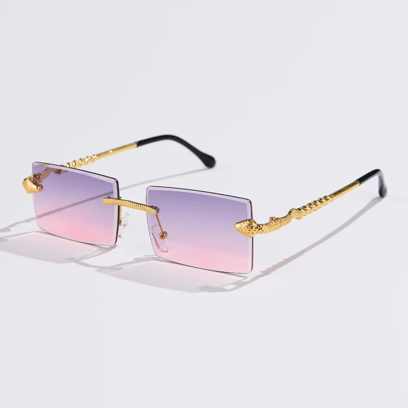 Модные солнцезащитные очки без оправы прямоугольные брендовые леопардовые