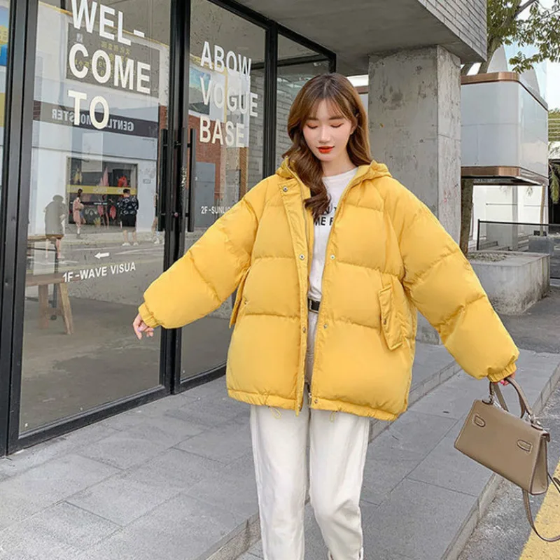 New Cotton Jacket Women Solid Hooded Parkas Winter Warm Thicken Down Jackets Loose Oversized Female Short Parkas Coats with Hat