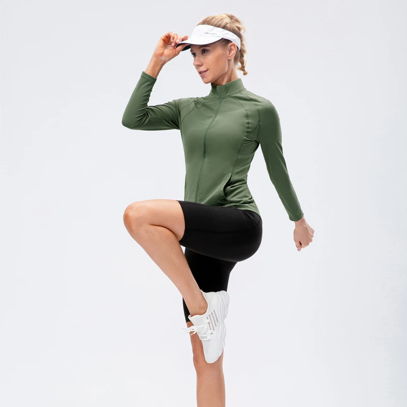 Sport Jacket Women Long Sleeve Zip Fitness Yoga Shirt Top Workout Gym Activewear Sport Running Coats Training Clothing Outdoor