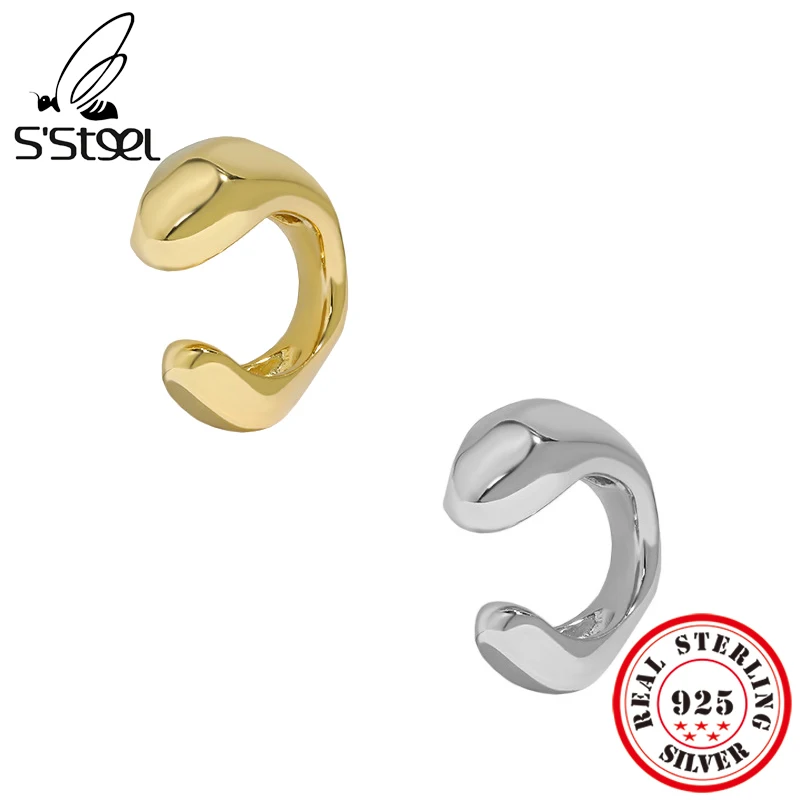 

S'STEEL Korean Simple Irregular Earrings For Women 925 Sterling Silver Luxury Ear Cuff Clip On Earings Luxury Designer Jewelry