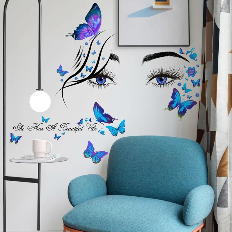 

Eye Butterfly English Motto Wall Stickers Removable Vinyl PVC Home Decor for Living Room Bedroom Decorative Wall Decals