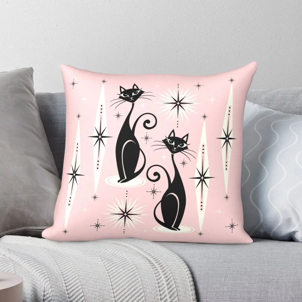 

Mid Century Meow Square Pillowcase Polyester Linen Velvet Pattern Zip Decor Throw Pillow Case Sofa Seater Cushion Cover