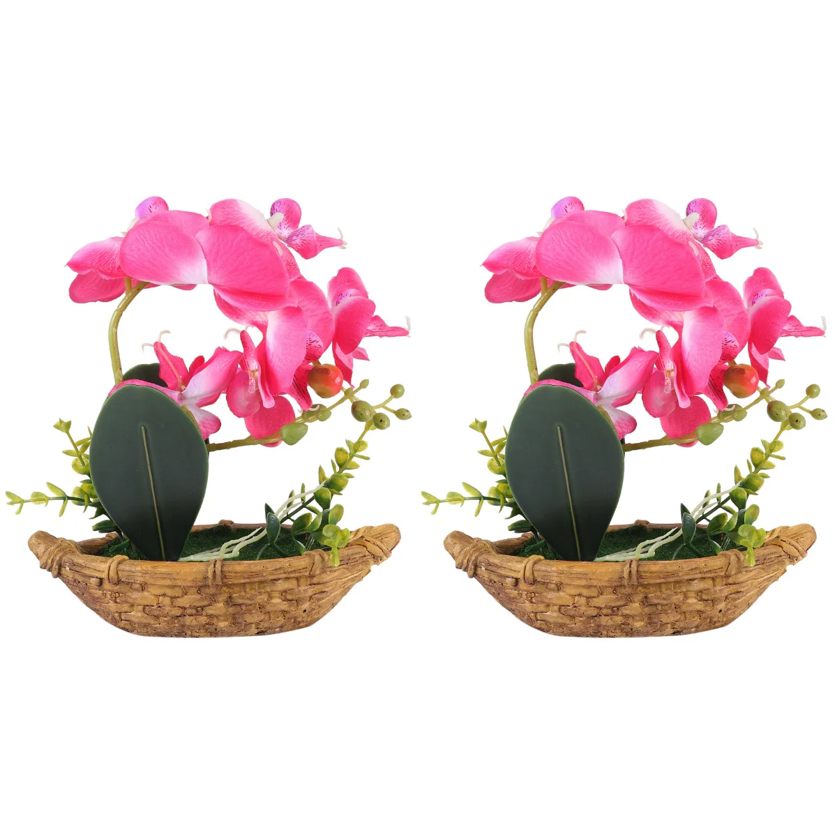 

2pcs Simulation Orchid Large Bonsai Fake Plant Flowerpot Ornament Fake Landscape Decors Pot for Home Office Balcony (Rosy)