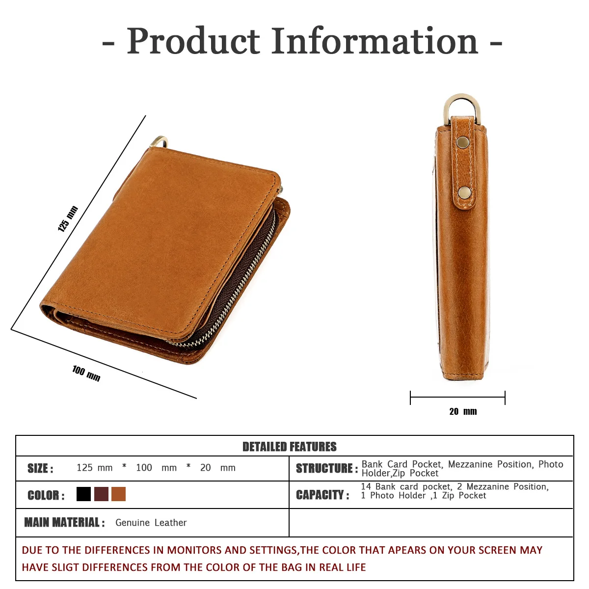 Retro Men Wallet Genuine Leather Wallet with Detachable Zipper Coin Purse Card Holders Large Capacity RFID Chain Wallet for Men images - 6