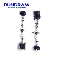 rundraw fashion women black crystal round square pendant earring silver color chain cross earrings for female birthday gift