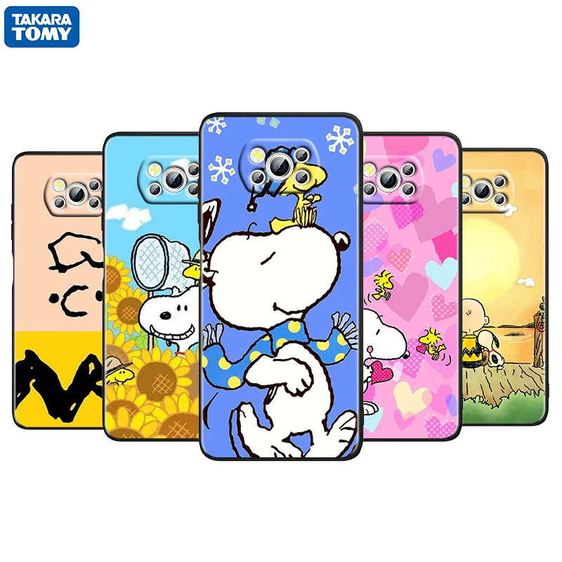 

Snoopy Dog Cartoon For Xiaomi Poco M4 X3 F3 GT NFC M3 C3 M2 F2 F1 X2 Pro Mi Mix3 Silicone Black Phone Case Cover Fundas Coque