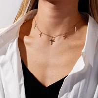 unique cross pendants necklaces for women gold silver color cross tassel chain choker necklace fashion jewelry accessories
