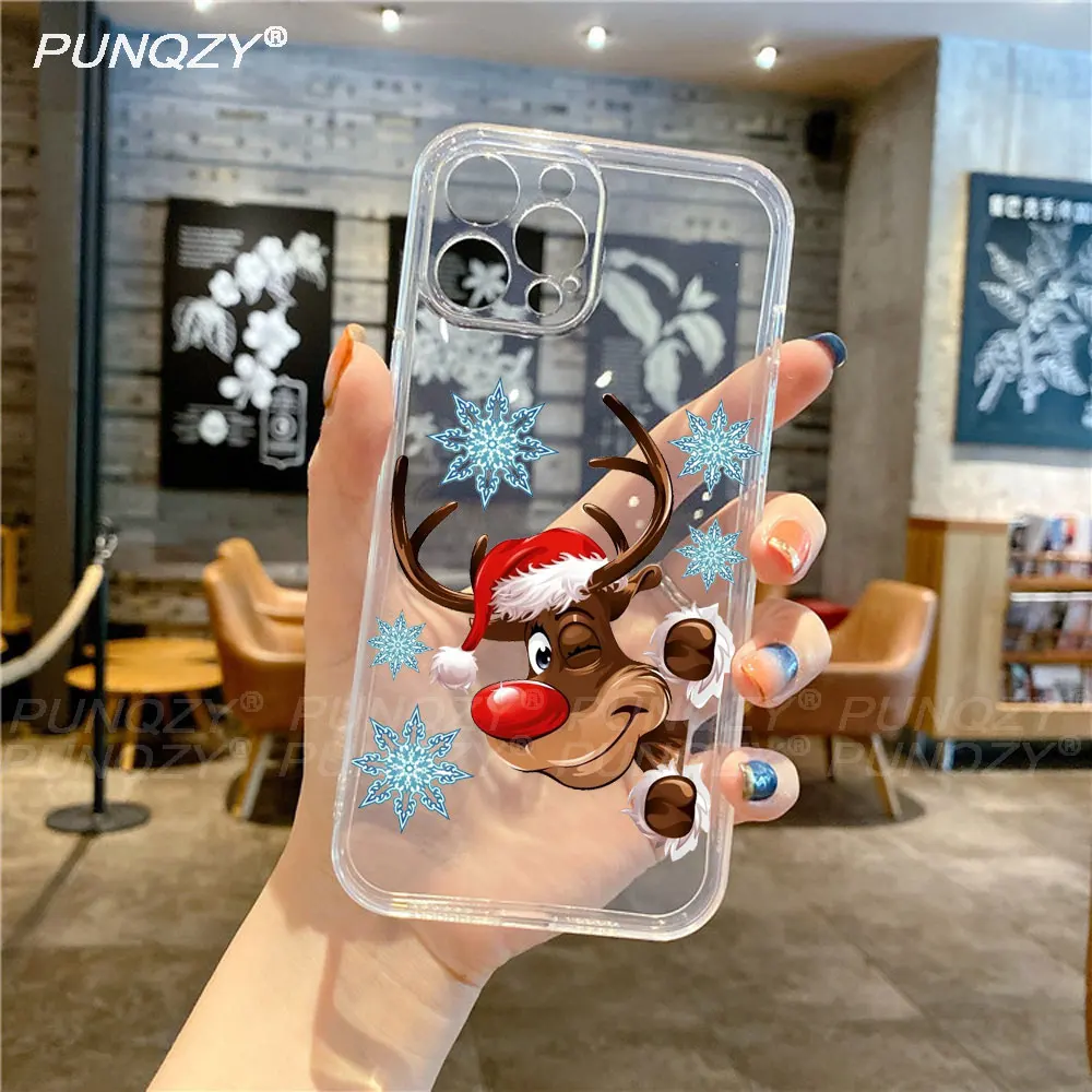 Merry Christmas Tree Elk Santa Claus Holiday Phone Case For Samsung Galaxy S21 S20 FE S22 A73 A53 A72 A12 A13 Transparent Cover